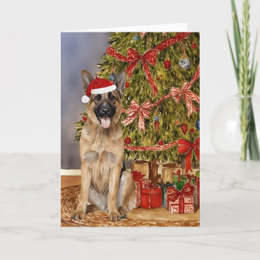 Duitse herdershond Waterverf kerstboom Kaart (Voorkant)