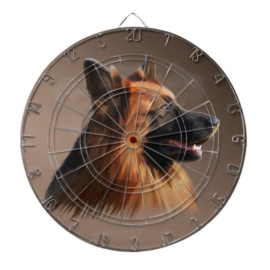 Duitse herdershond Waterverf kunstportret Dartbord (Voorkant)