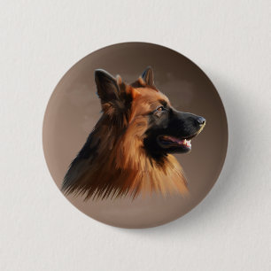 Duitse herdershond Waterverf kunstportret Ronde Button 5,7 Cm