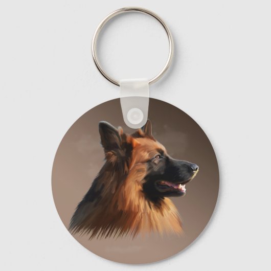 Duitse herdershond Waterverf kunstportret Sleutelhanger (Voorkant)