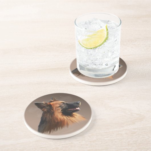 Duitse herdershond Waterverf kunstportret Zandsteen Onderzetter (Zijkant)