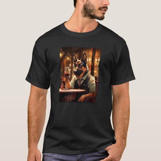 Duitse Herdershond Wijn Grappige Hond Drank T-shirt (Voorkant)