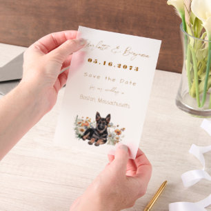 Duitse herdershond Wildflowers Save the Date Vellum Uitnodigingen