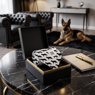 Duitse Herdershond, zwart op wit, monogram Stropdas