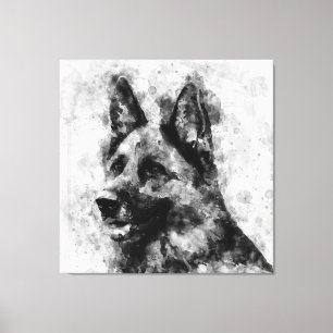 Duitse herdershond zwart-wit Waterverf Canvas Afdruk