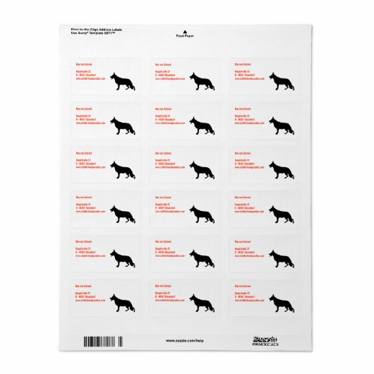 Duitse Herdershond Zwarte Silhouet Etiket (Full Sheet)