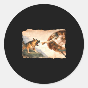Duitse herdershonden god gods hand parodie goddeli ronde sticker