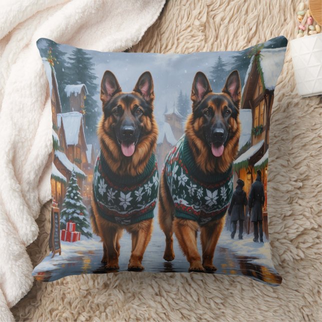 Duitse Herdershonden Kerst Sneeuw Vakantie Kussen (Deken)