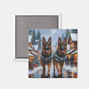 Duitse Herdershonden Kerst Sneeuw Vakantie Magneet