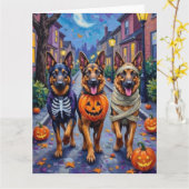 Duitse Herdershonden Trick-or-Treating Halloween Kaart (Gele Bloem)