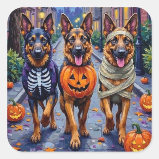 Duitse Herdershonden Trick-or-Treating Halloween Vierkante Sticker (Voorkant)