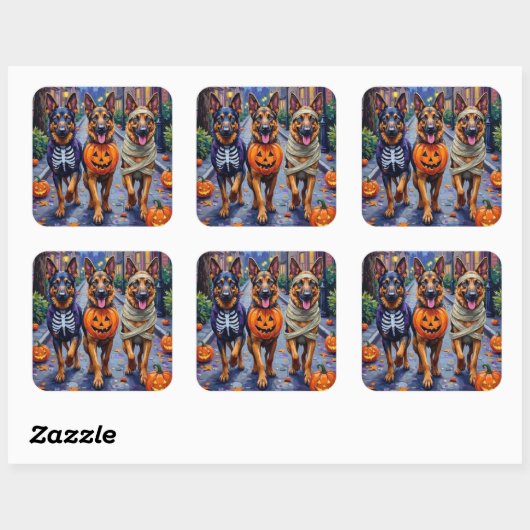 Duitse Herdershonden Trick-or-Treating Halloween Vierkante Sticker (Vel)