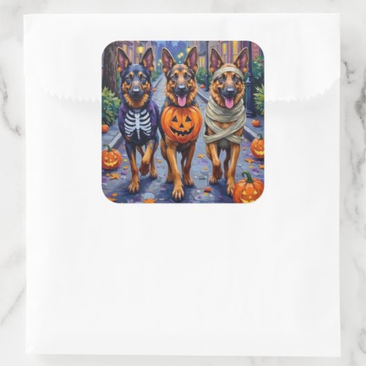 Duitse Herdershonden Trick-or-Treating Halloween Vierkante Sticker (Tas)