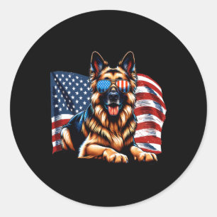 Duitse Herdershonden Usa Vlag Patriottische Zonneb Ronde Sticker