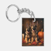 Duitse Herderspup Autumn Delight Pumpkin Sleutelhanger (Voorkant Links)