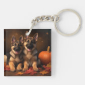 Duitse Herderspup Autumn Delight Pumpkin Sleutelhanger (Achterkant)