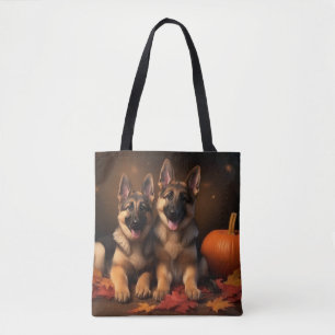 Duitse Herderspup Herfst Plezier Pompoen  Tote Bag