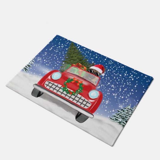 Duitse herderswagen met sneeuwkerst deurmat (Schuin)