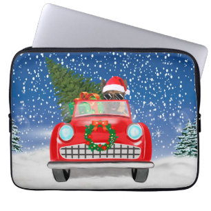 Duitse herderswagen met sneeuwkerst laptop sleeve