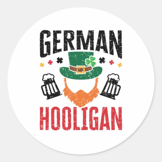 Duitse Hooligan Duitsland St Patricks Day Ronde Sticker (Voorkant)