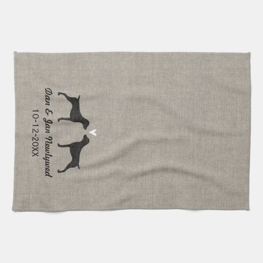 Duitse horthaired pointer Silhouettes met hart Theedoek (Horizontaal)