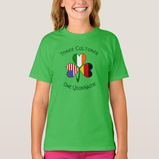 Duitse Ierse Amerikaanse Shamrock gepersonaliseerd T-shirt (Voorkant)