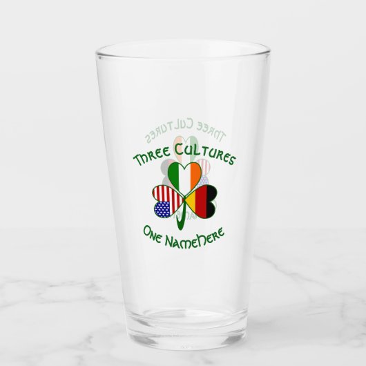 Duitse Ierse VS vlaggen Shamrock gepersonaliseerd Glas (Voorkant)
