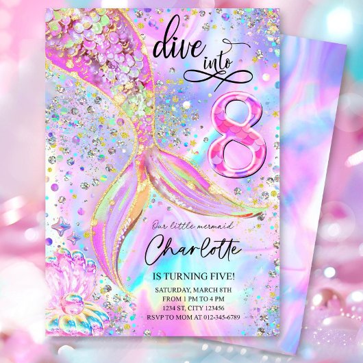 Duitse in Acht 8e Verjaardag Zeemeermin Uitnodigin Kaart