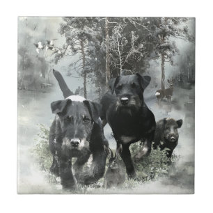 Duitse jachtterriër, de Jagdterriër, art Tegeltje