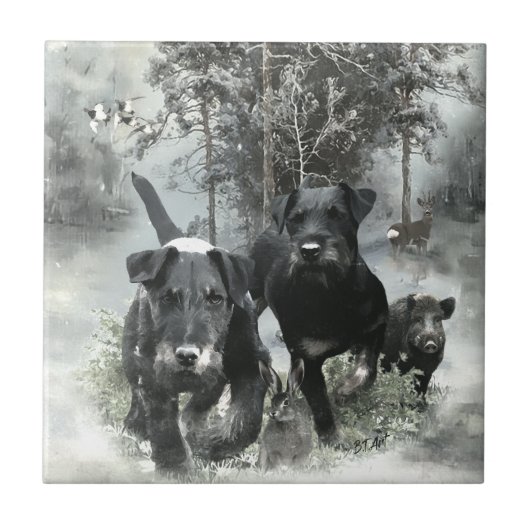 Duitse jachtterriër, de Jagdterriër, art Tegeltje (Voorkant)