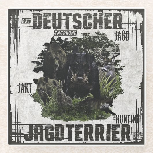 Duitse Jachtterriër (Jagdterrier) Glazen Onderzetter (Voorkant)