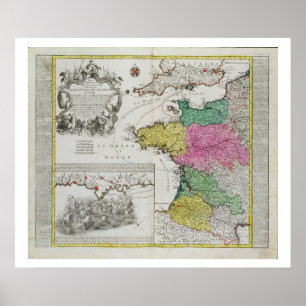 Duitse kaart met Engelse marineaanvallen op Frans Poster