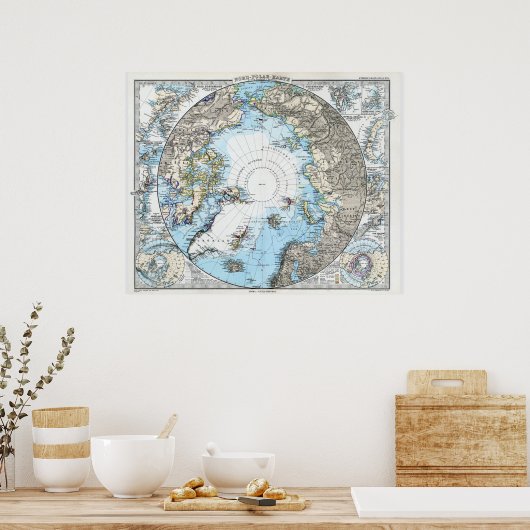 Duitse kaart van de Noordpool (1891) Poster (Keuken)