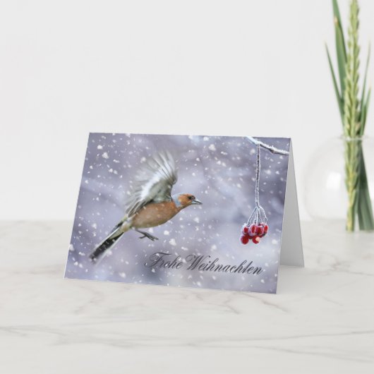 Duitse Kerst Kaart met Chaffinch Winter Scener (Voorkant)