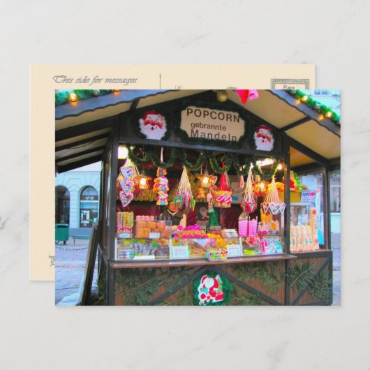 Duitse kerst, Snoep en popcorn kraam Feestdagenkaart (Voorkant / Achterkant)