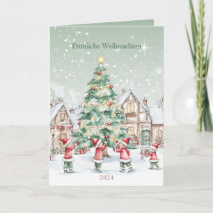 Duitse kerstboom Snowy Houses Holiday Kaart