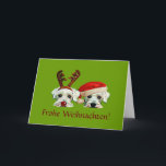 Duitse Kerstkaart Feestdagen Kaart<br><div class="desc">Duitse Kerstkaart die met 2 schnauzers rendier en santapetten dragen</div>