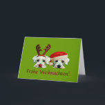 Duitse Kerstkaart Feestdagen Kaart<br><div class="desc">Duitse Kerstkaart die met 2 schnauzers rendier en santapetten dragen</div>