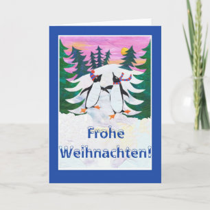 Duitse Kerstkaart - het Schaatsen Pinguïnen Feestdagen Kaart