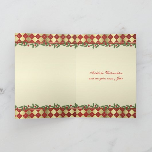 Duitse Kerstkaart met klok en hulst Feestdagen Kaart (Binnen)