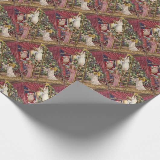  Duitse kerstkunst Victoriaans voor kerstmis Cadeaupapier (Hoek)