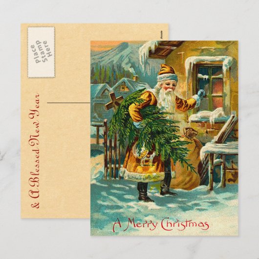  Duitse kerstman, geel Feestdagenkaart (Voorkant / Achterkant)