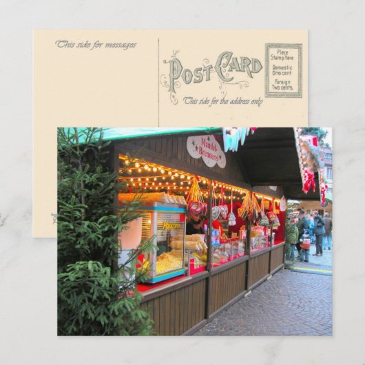 Duitse kerstmarkt kraampjes feestdagenkaart (Voorkant / Achterkant)