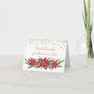 Duitse Kerstmis, Poinsettia, den, gouden confetti Feestdagen Kaart