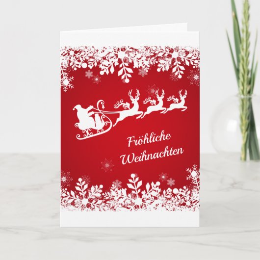Duitse Kerstmis - Snowflakes, kerstman, rendier Feestdagen Kaart (Voorkant)
