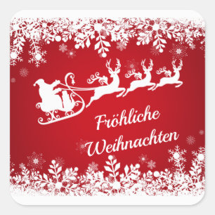 Duitse Kerstmis - Snowflakes, Kerstman, rendier Vierkante Sticker