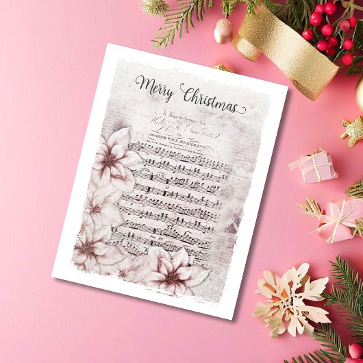Duitse kerstmuziek Poinsettias Vintage Feestdagenkaart