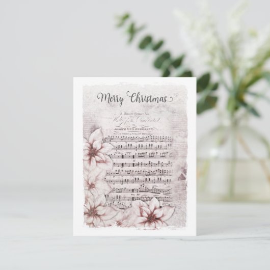 Duitse kerstmuziek Poinsettias Vintage Feestdagenkaart (Staand voorkant)