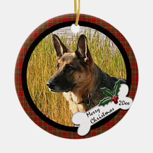 Duitse kerstversiering in Shepherd Round Keramisch Ornament (Voorkant)