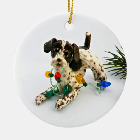 Duitse kerstversiering met wirehaire Pointer Dog Keramisch Ornament (Voorkant)